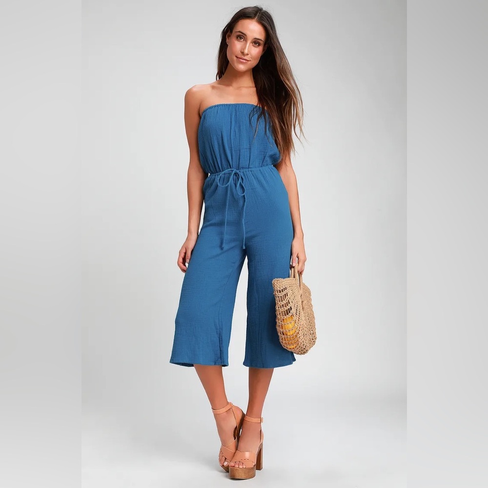 Lulus blue strapless jumpsuit romper in blue size medium